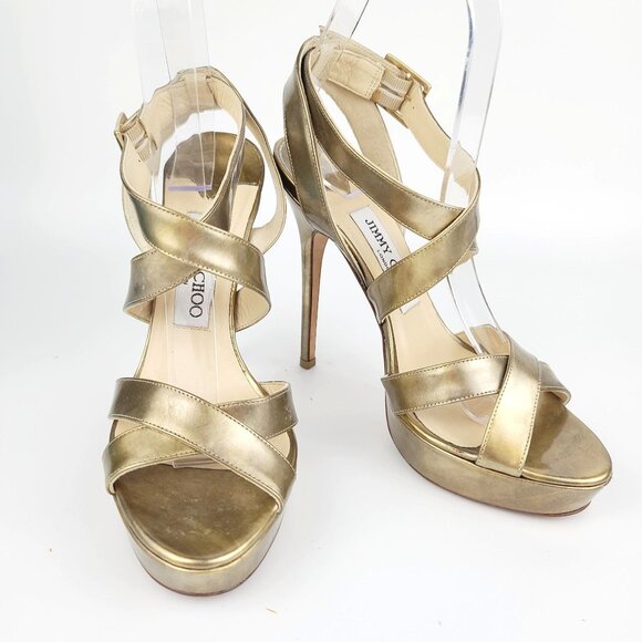 Jimmy Choo Sandals VAMP Bronze Multistrap Strappy Platform Heels Size 36.5 - Picture 4 of 7